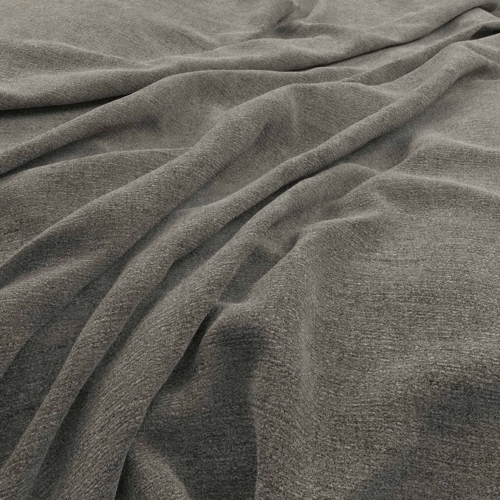 Muted lichen grey-green fabric with fine brushed texture falling in soft folds