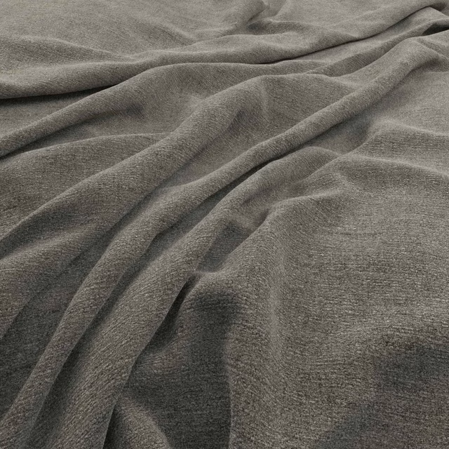 Muted lichen grey-green fabric with fine brushed texture falling in soft folds