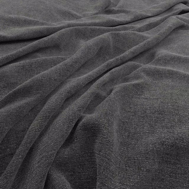 Deep charcoal-grey woven fabric draped in broad folds with subtle tonal texture
