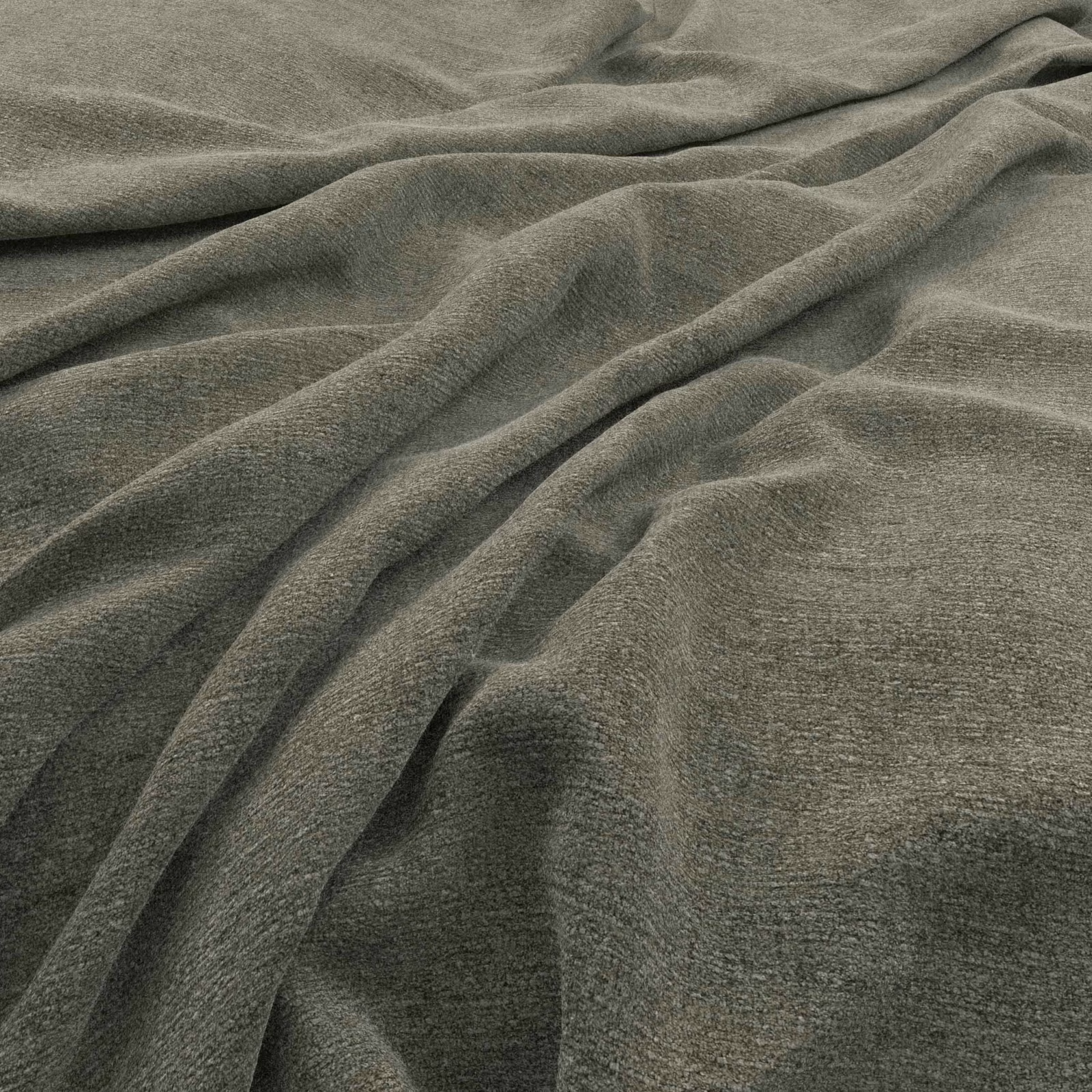 Greyed moss-green woven fabric with a softly napped surface falling into deep folds