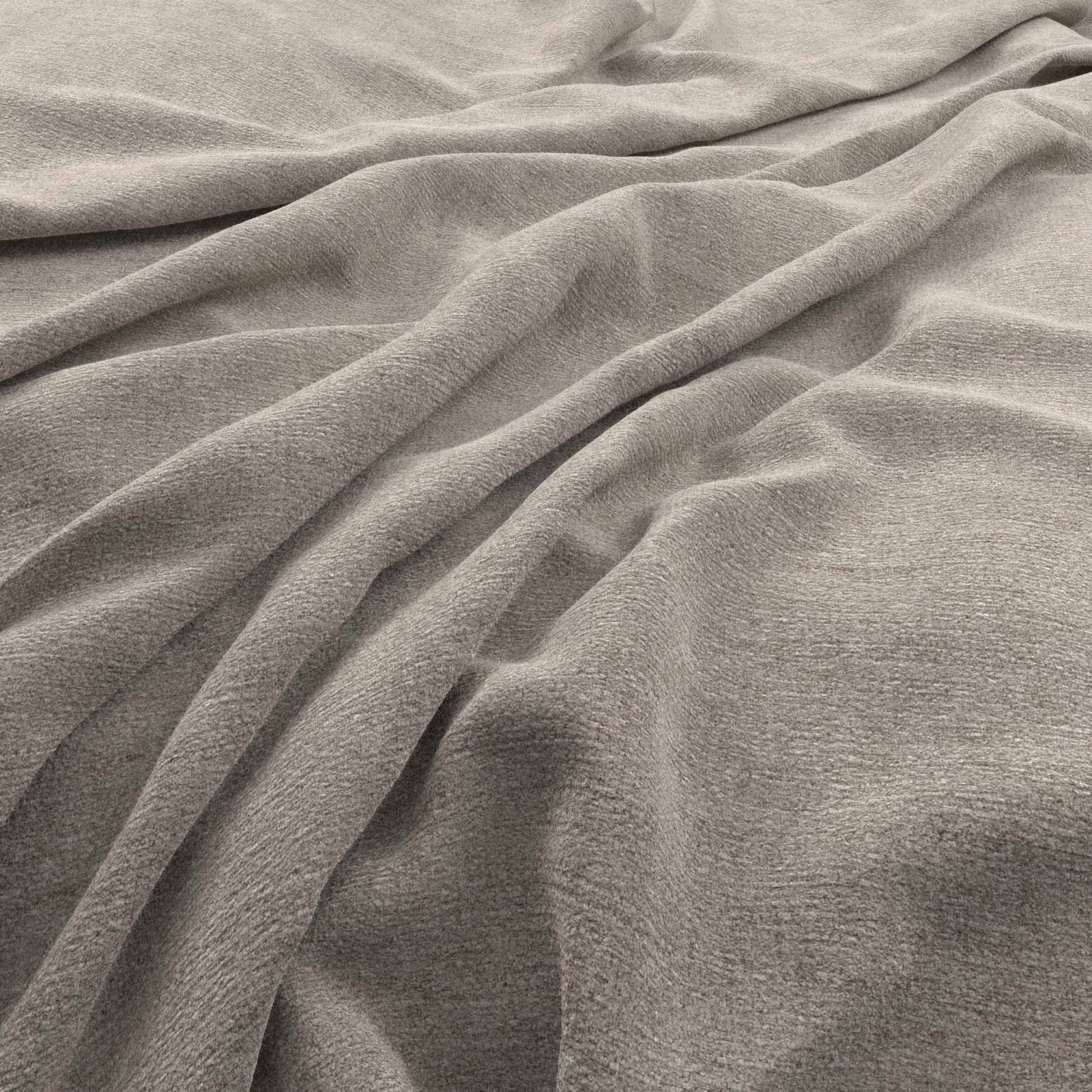 Warm grey-beige fabric with fine texture falling into soft, fluid folds