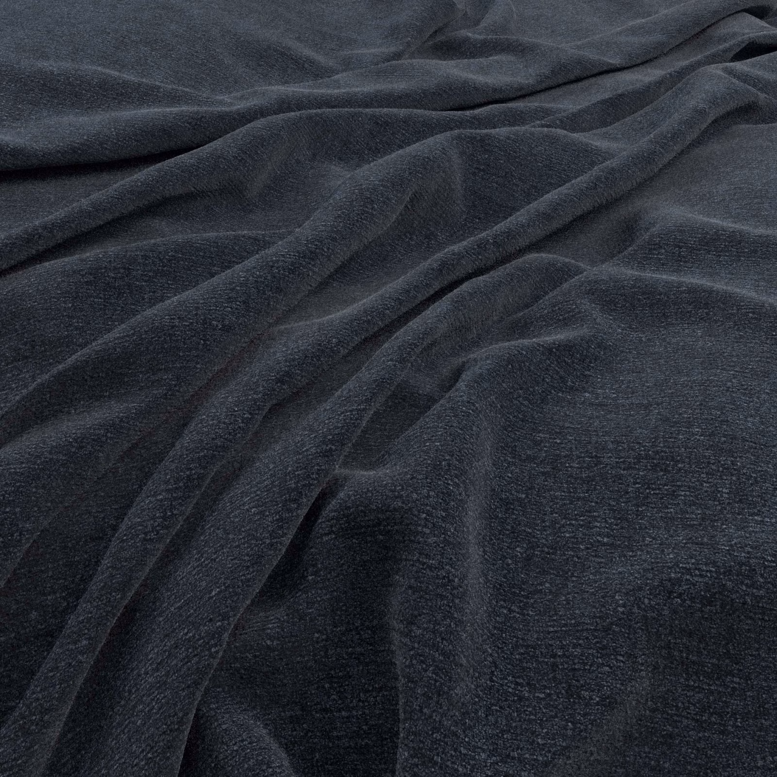 Deep navy fabric with soft directional pile, subtle sheen and folded surface