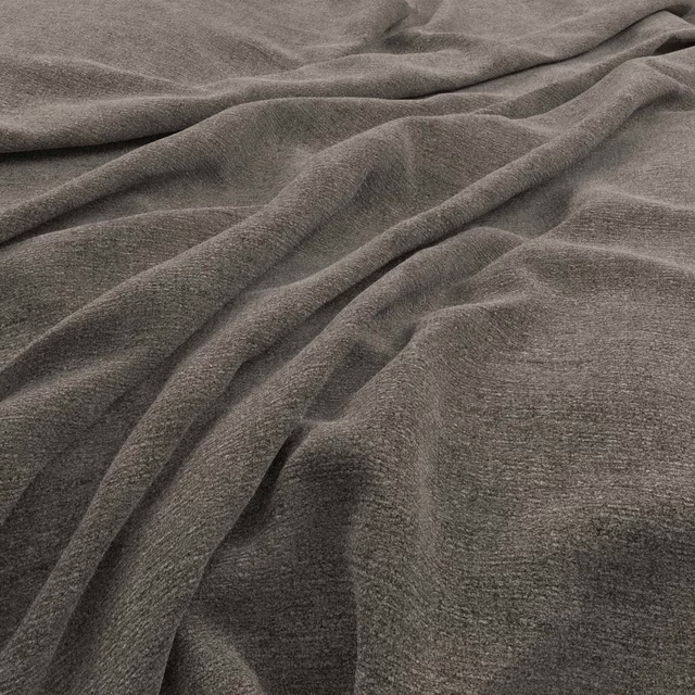 Deep taupe-grey woven fabric draped in soft folds with fine surface texture
