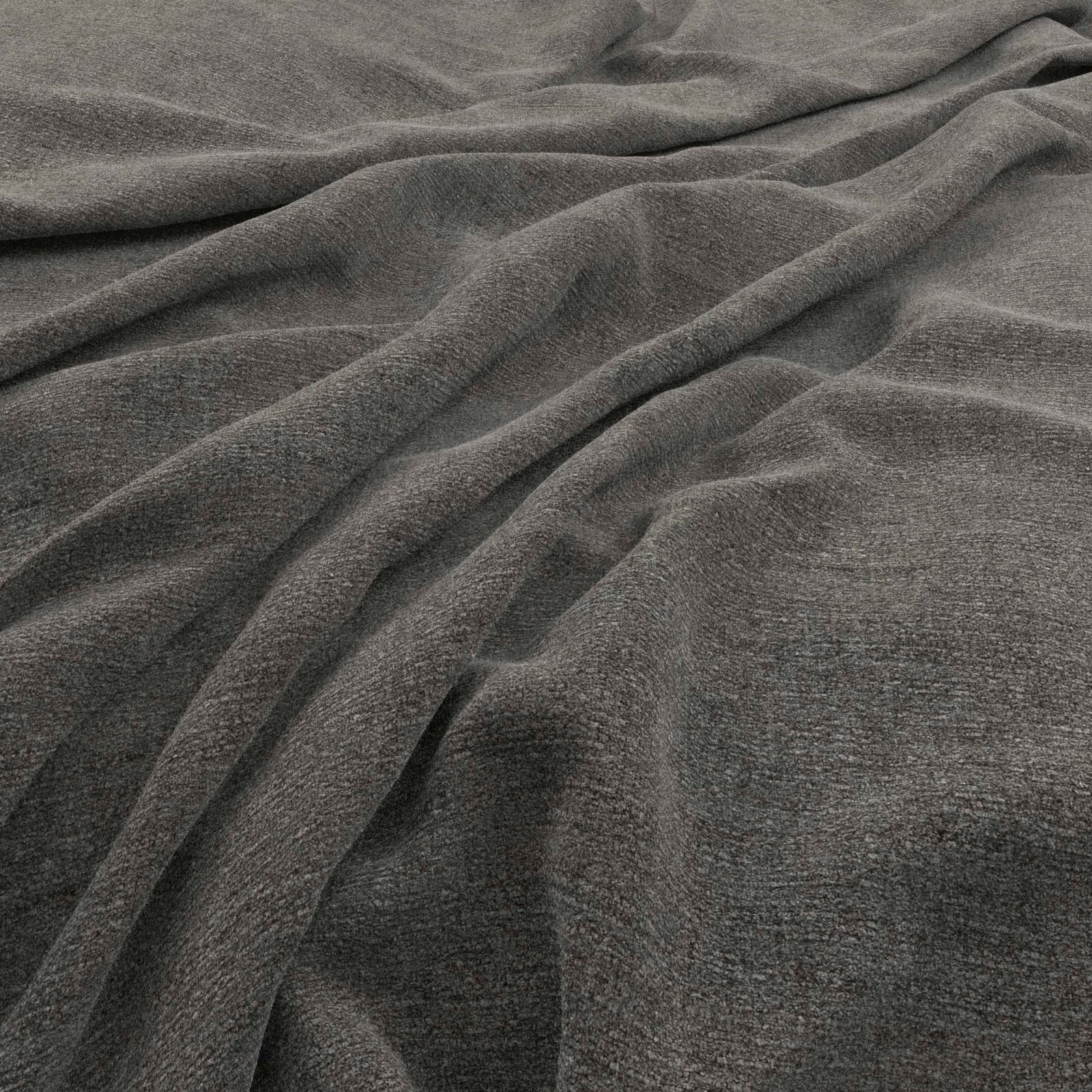 Deep charcoal-grey plain woven fabric arranged in softly shadowed flowing folds