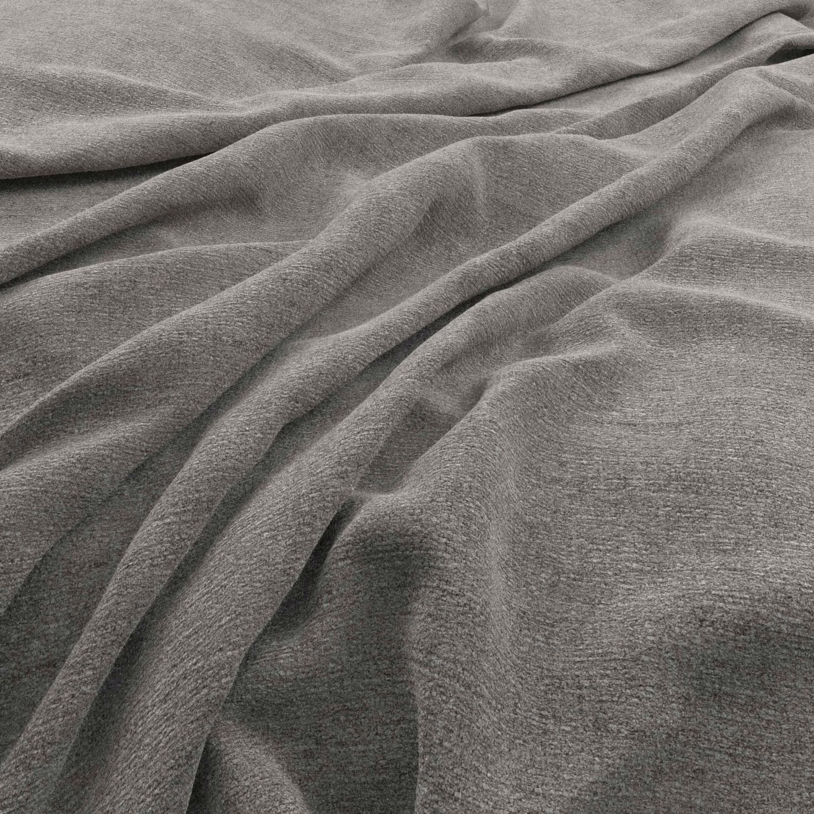 Cool titanium-grey textile with fine grain and deep, sculpted draped folds