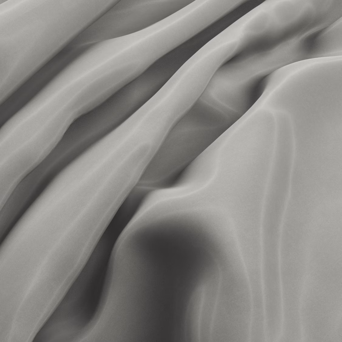 Close-up of smoke-grey fabric falling into fluid folds with a muted sheen