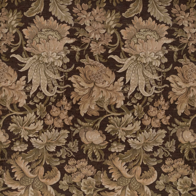 Dark auburn floral weave with oversized taupe, sage and blush scrolling blooms