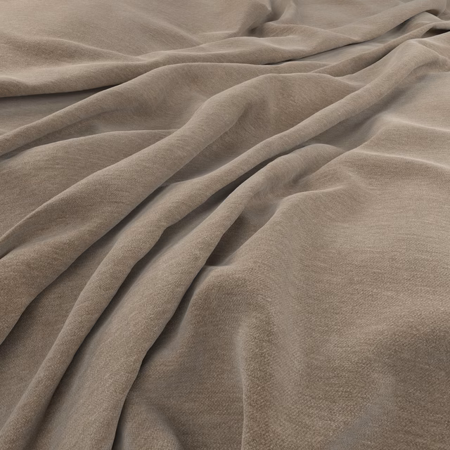Warm almond taupe fabric with fine texture gathered into soft fluid folds