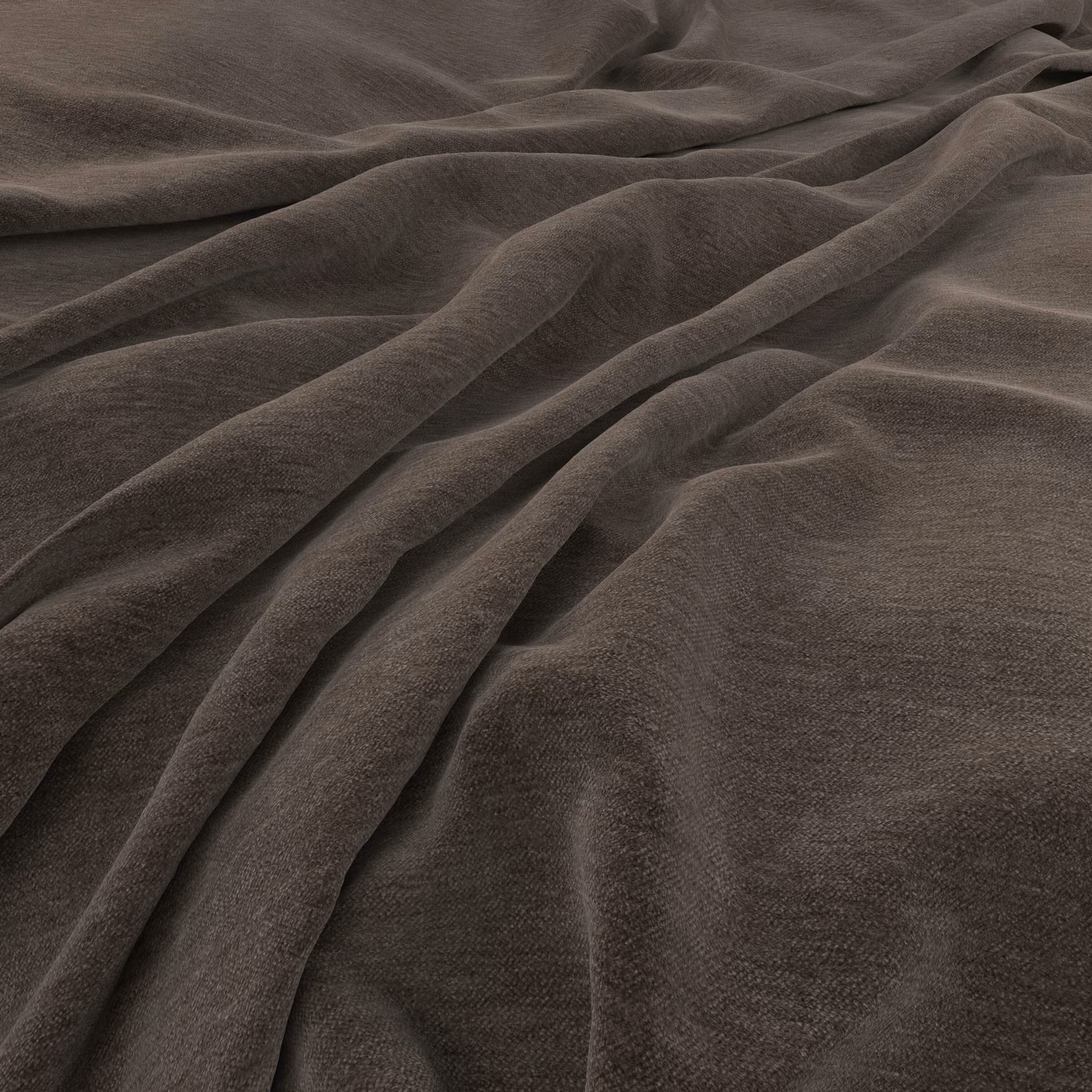 Deep brown-grey taupe fabric with a fine plain weave falling in soft flowing folds