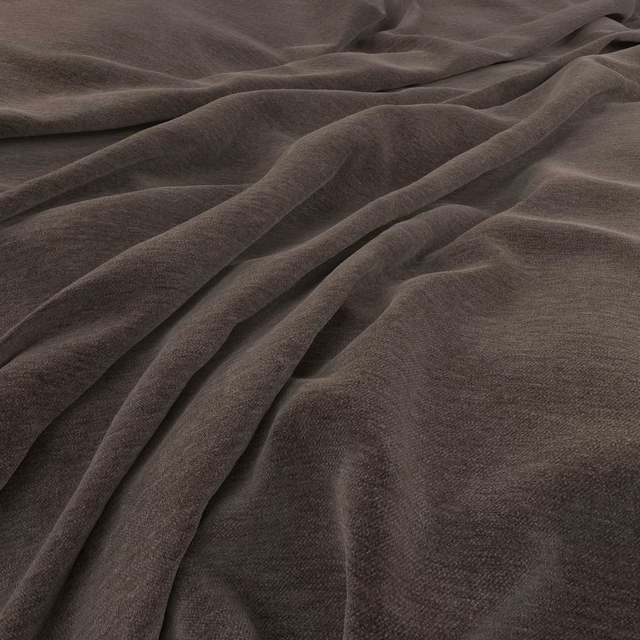 Deep brown-grey taupe fabric with a fine plain weave falling in soft flowing folds