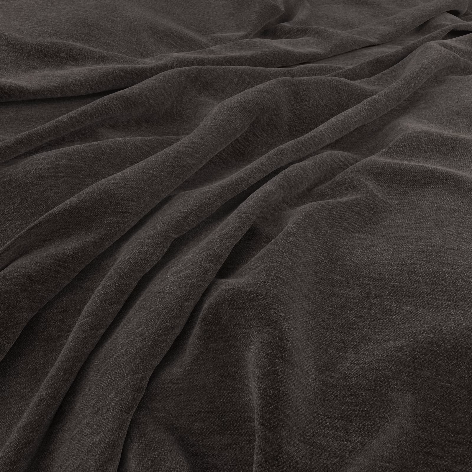 Dark burnished charcoal-brown textile with fine grain and soft flowing folds