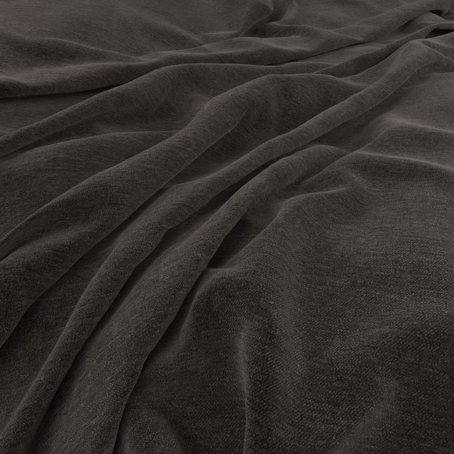 Dark burnished charcoal-brown textile with fine grain and soft flowing folds