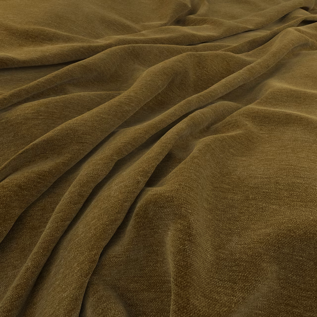 Muted olive-brown short-pile textile folded into softly reflective gathered drapes