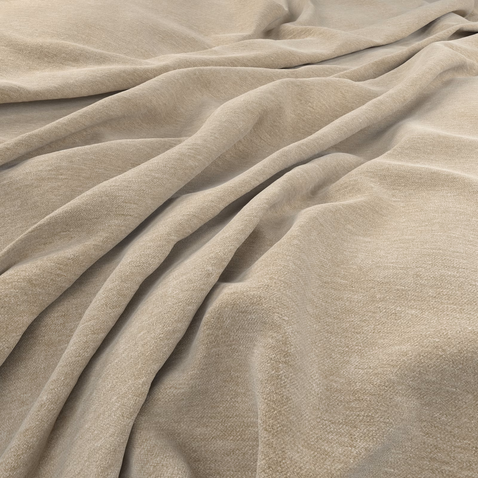 Pale greige woven textile draped in soft folds with subtle tonal surface texture