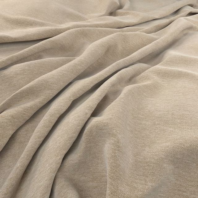 Pale greige woven textile draped in soft folds with subtle tonal surface texture
