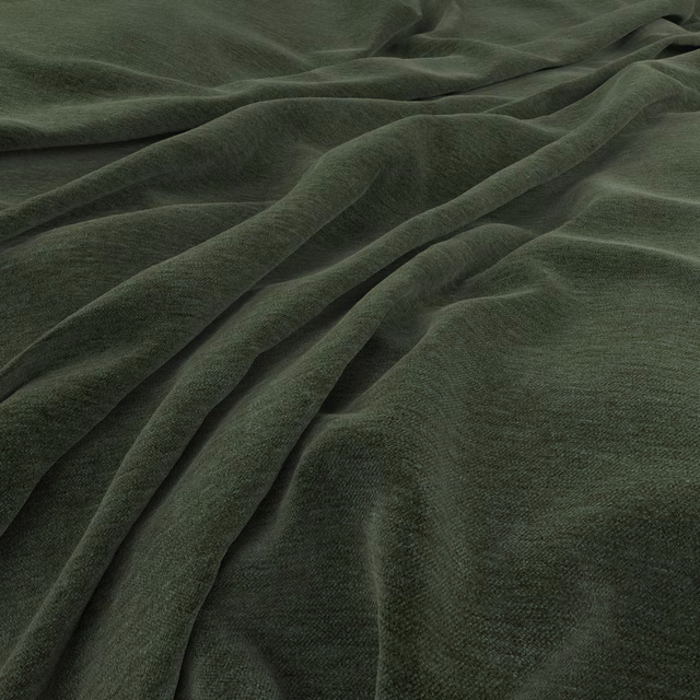 Deep forest-green fabric with a softly brushed surface gathered into flowing folds