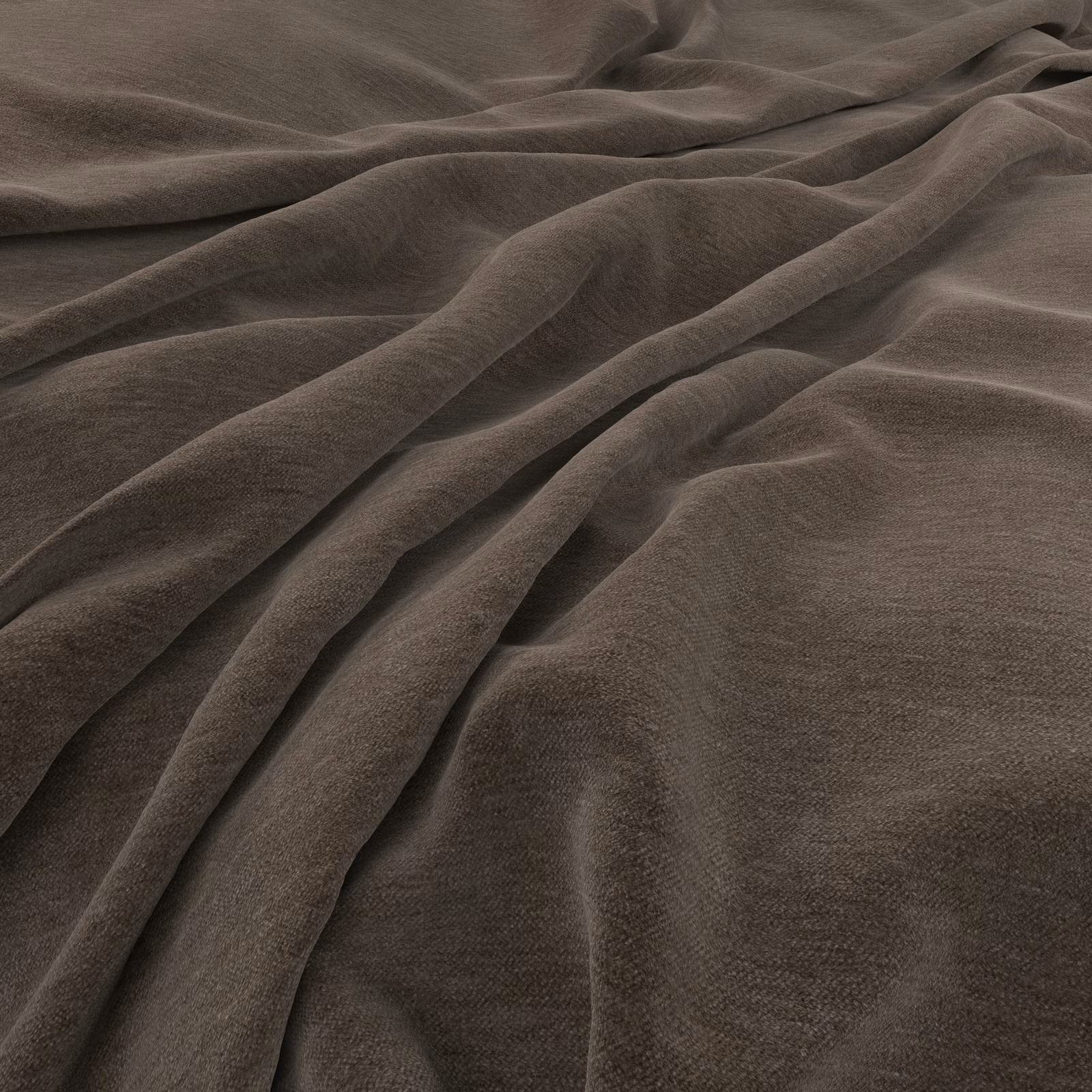 Deep fossil taupe-grey fabric in softly ridged folds with a fine matte texture