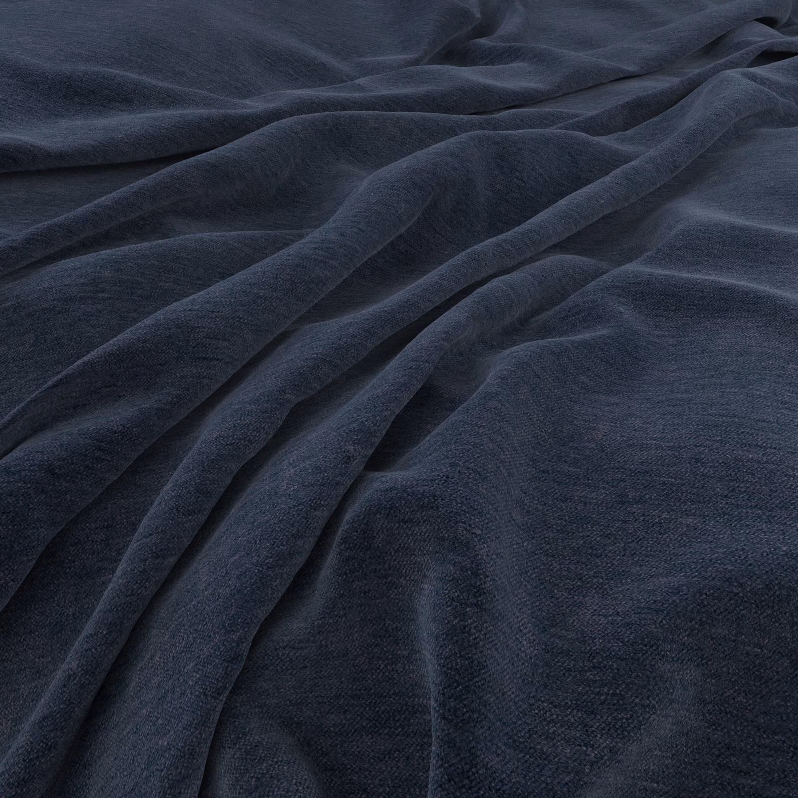 Deep indigo cloth with a softly brushed surface gathered into fluid folds