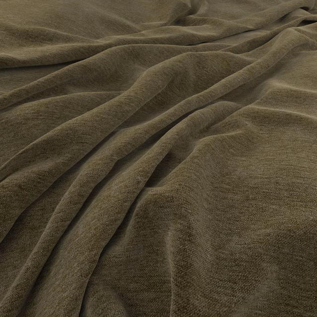 Muted olive fabric with softly brushed texture gathered into deep, light-catching folds