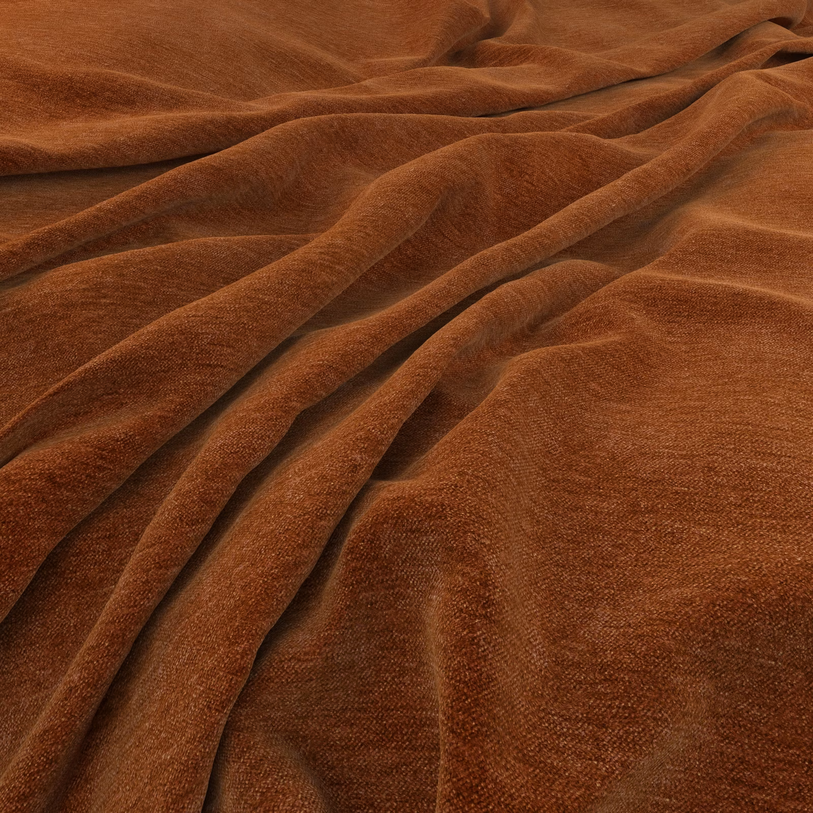 Burnt pumpkin-brown fabric with a softly brushed surface and gathered folds