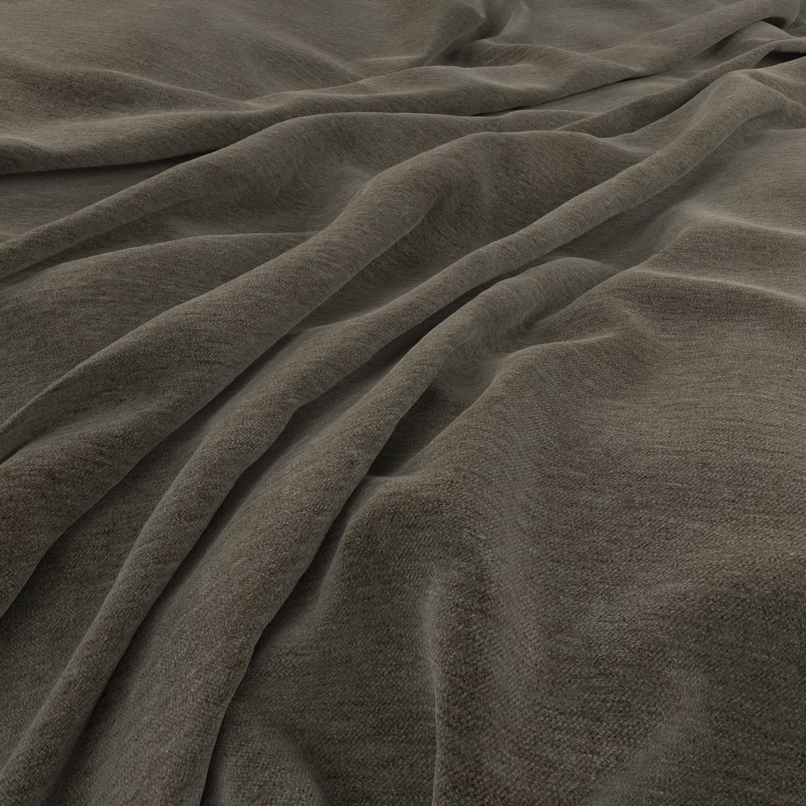 Muted olive-sage textile with brushed nap and deep, softly sculpted folds
