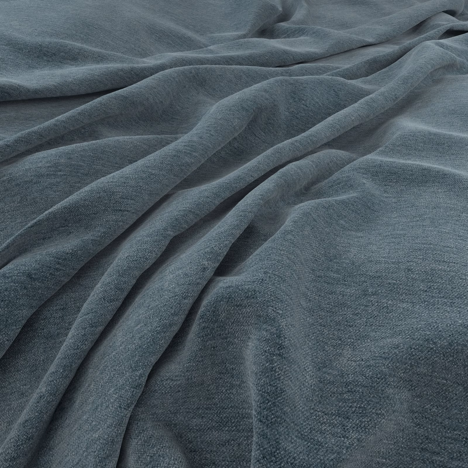 Muted blue-grey finely textured fabric gathered into soft, shadowed folds
