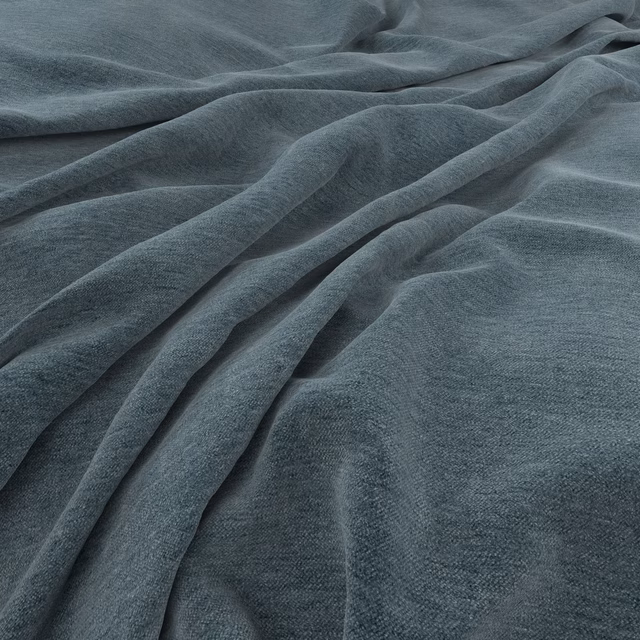 Muted blue-grey finely textured fabric gathered into soft, shadowed folds