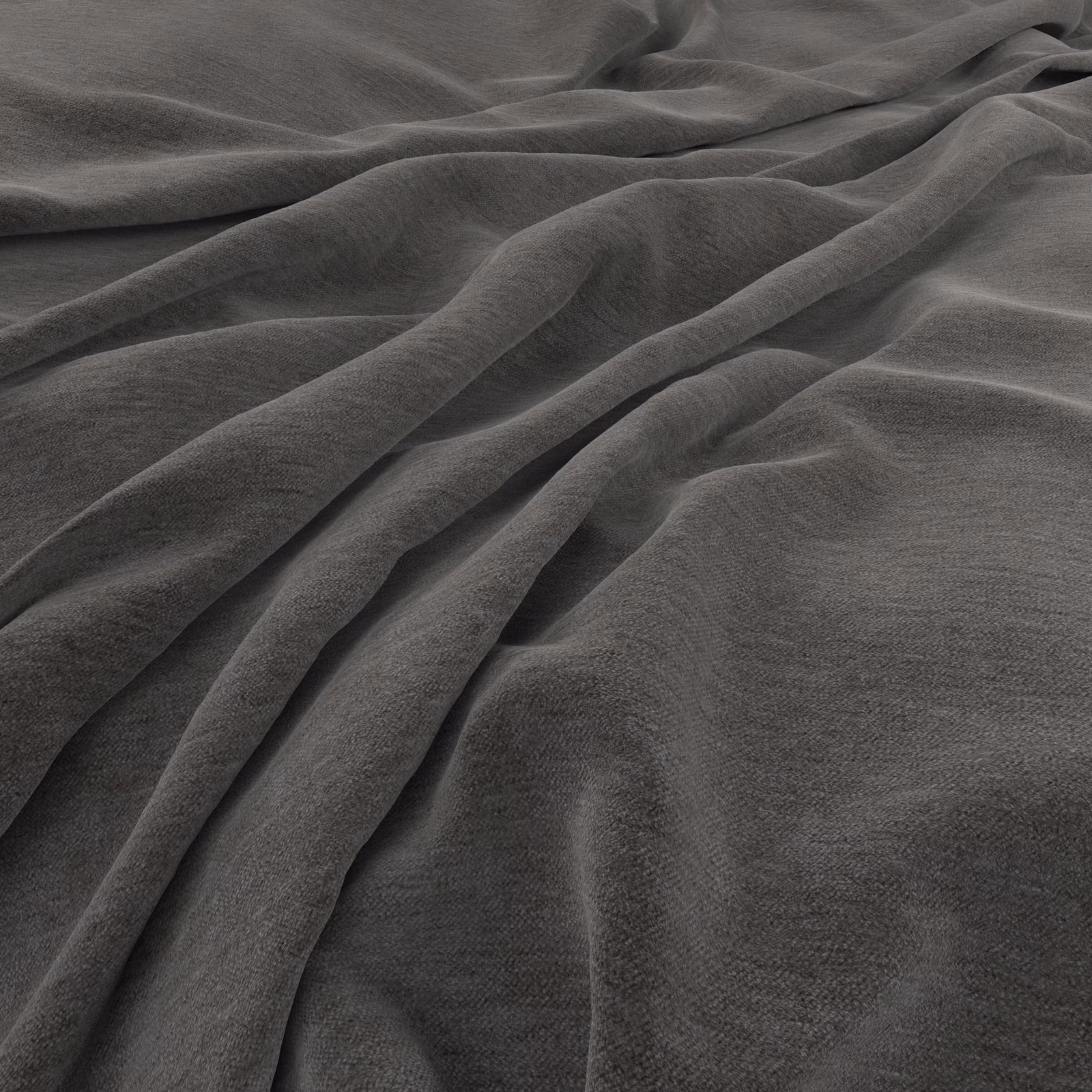 Deep charcoal-grey fabric with a softly brushed surface gathered into fluid folds
