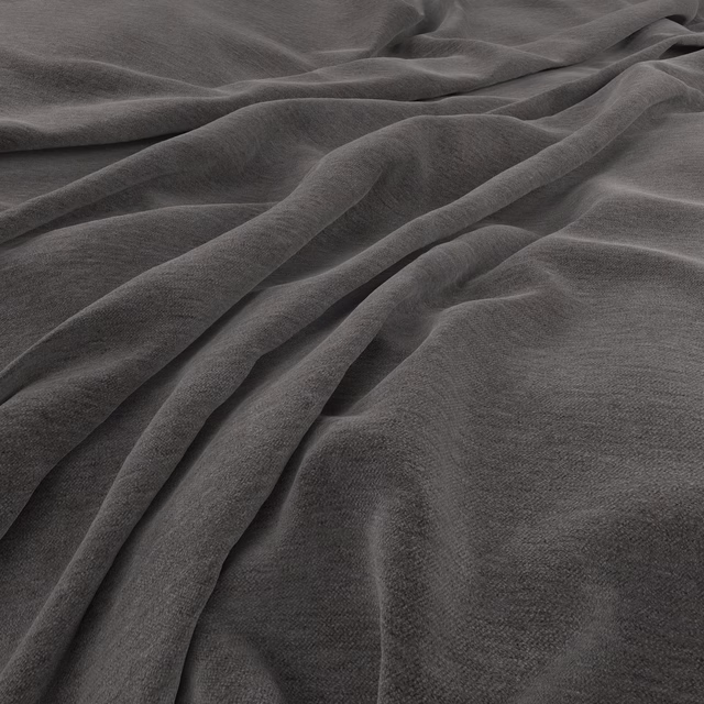 Deep charcoal-grey fabric with a softly brushed surface gathered into fluid folds