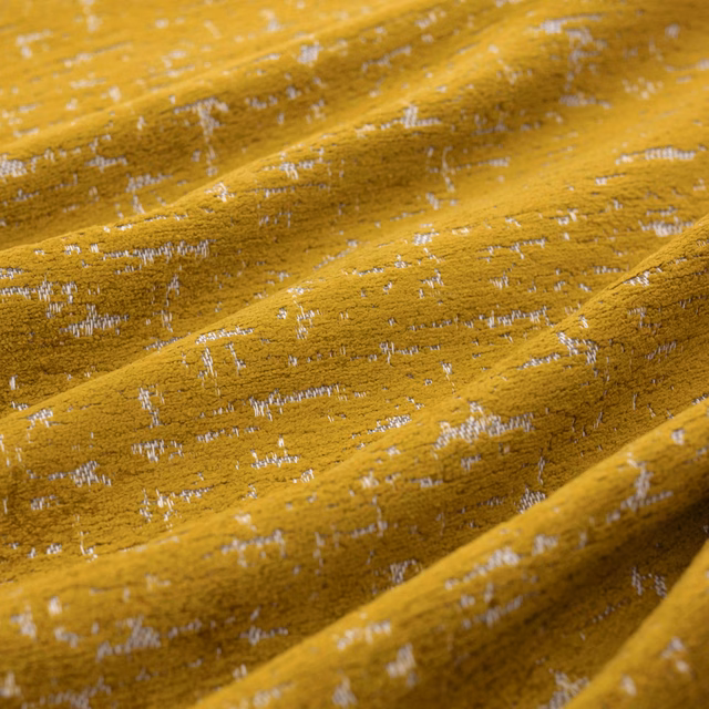 Mustard chartreuse woven swatch with pale flecks and pronounced nubby texture