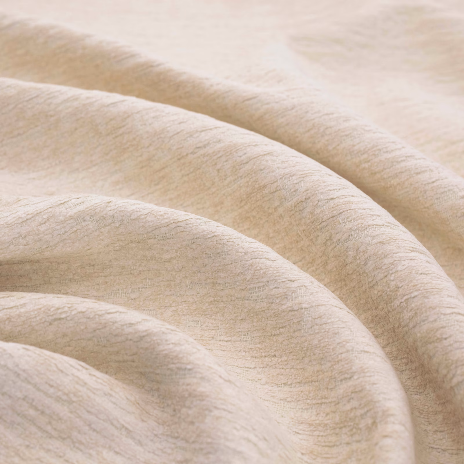 Warm ivory textile with a softly brushed strié surface folded into broad waves