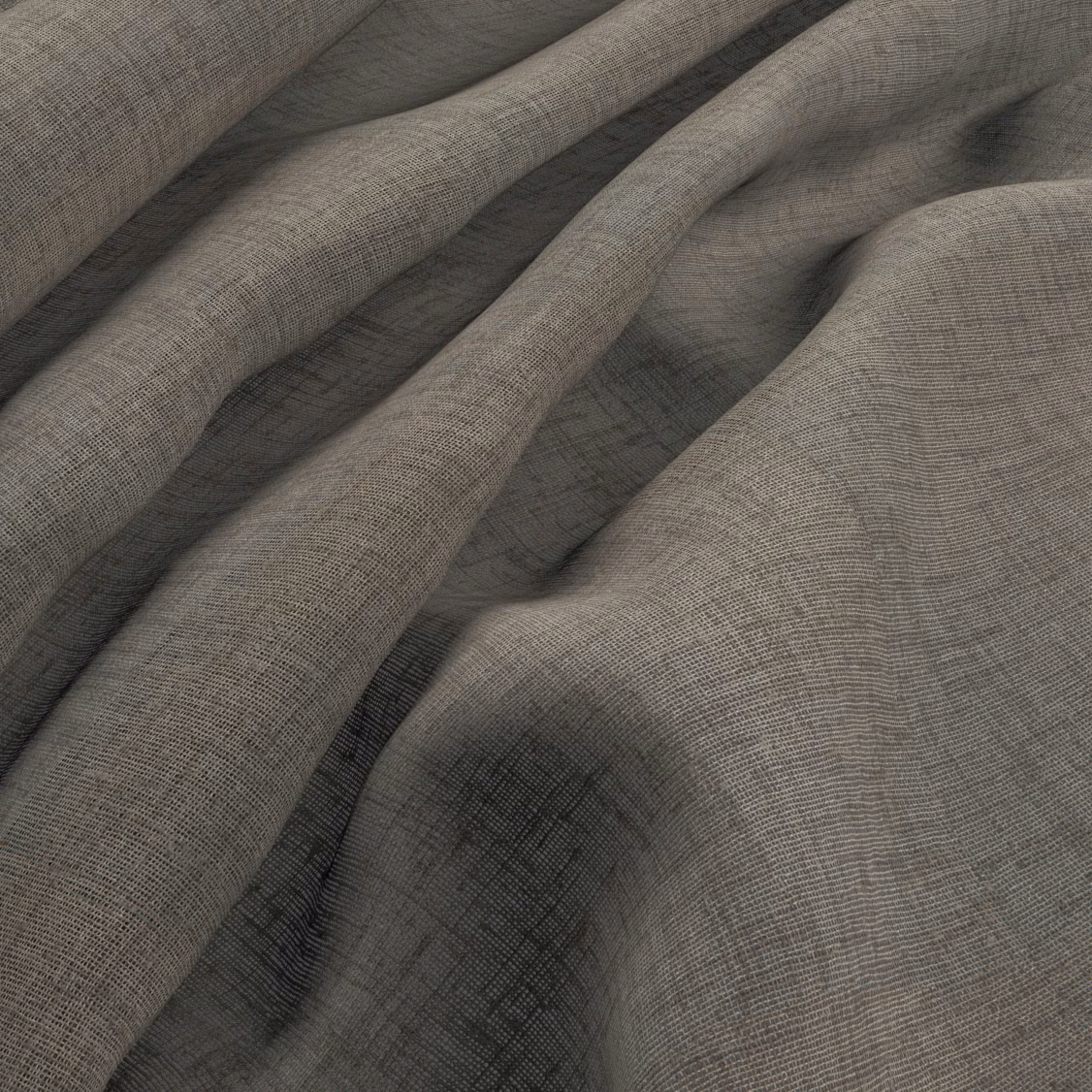Cool smoke-grey woven fabric with fine crosshatch texture in soft gathered folds