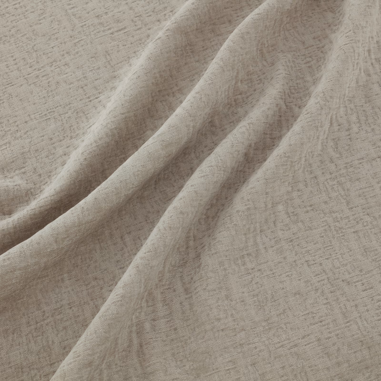 Pale oyster grey-beige fabric with fine mottled weave falling in soft folds