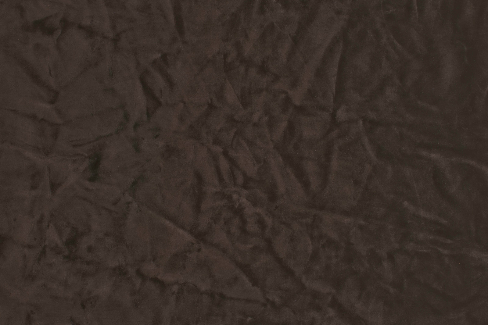 Crushed plain fabric swatch in deep chocolate brown with soft wrinkled texture