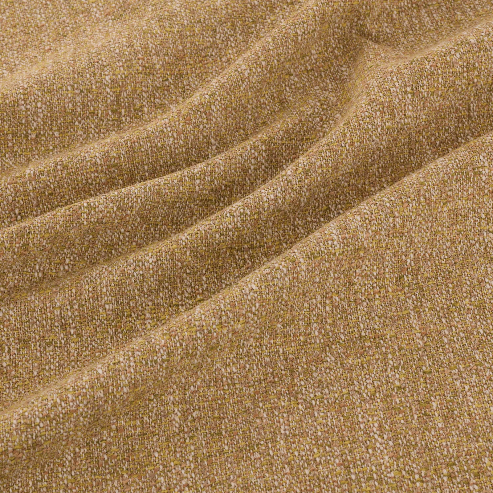 Warm wheat-beige woven textile with fine tan flecks and softly folded texture