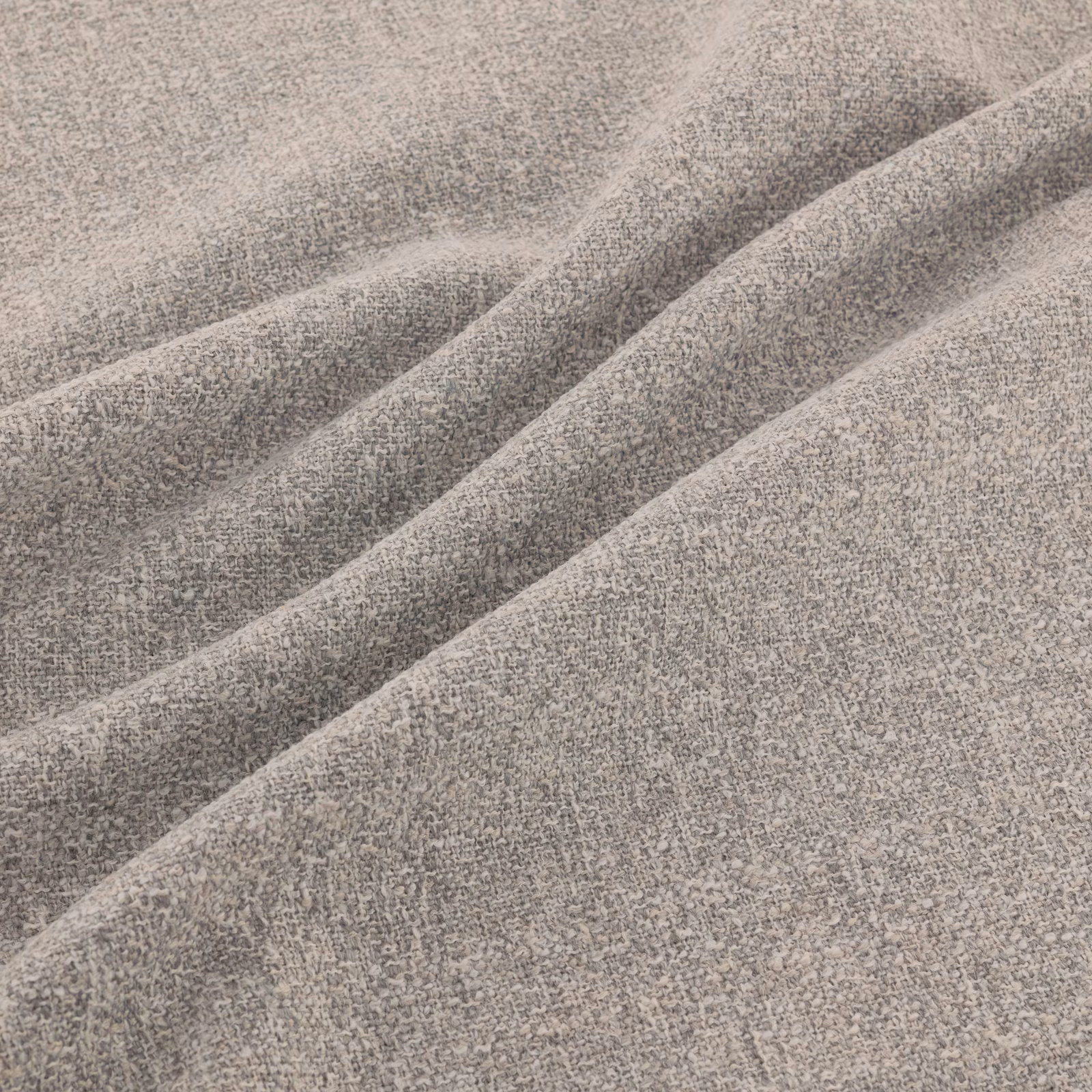 Muted zinc-grey woven fabric with fine mottling shown in soft diagonal folds