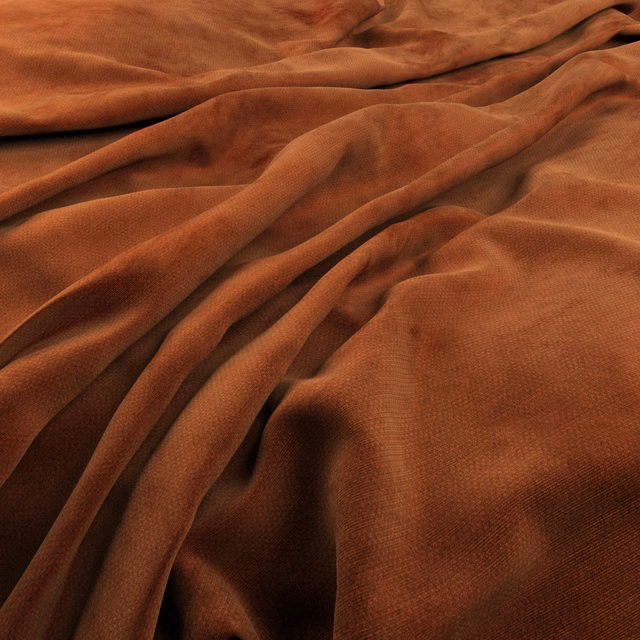 Warm rust-amber Dolce fabric with fine texture gathered into deep folds