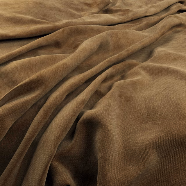 Warm butterscotch fabric with softly napped texture gathered into deep flowing folds
