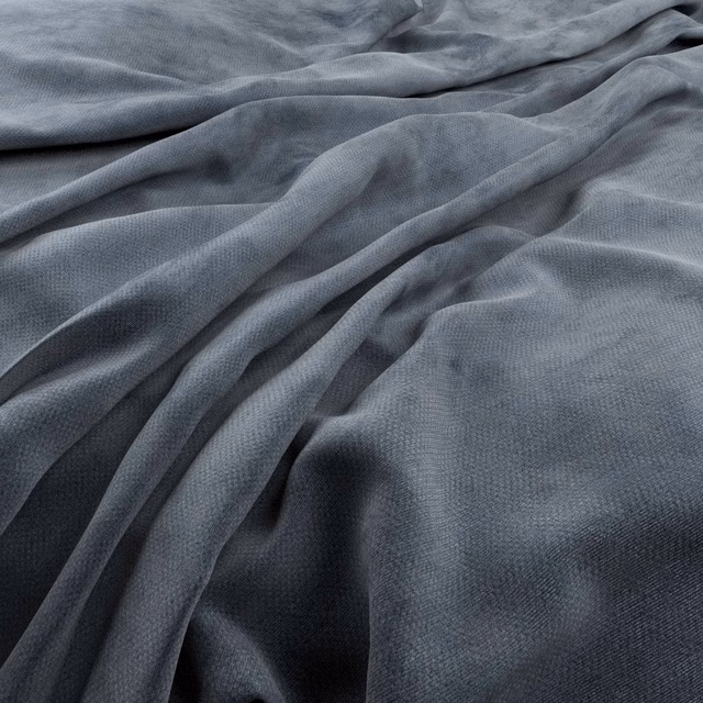 Cool cobalt blue-grey fabric with fine texture gathered into soft, shadowed folds