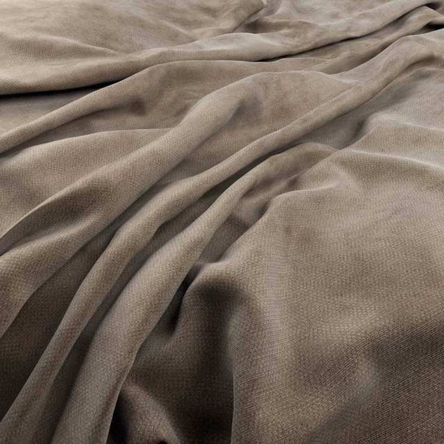 Warm gypsum taupe fabric draped in fluid folds with a fine woven texture