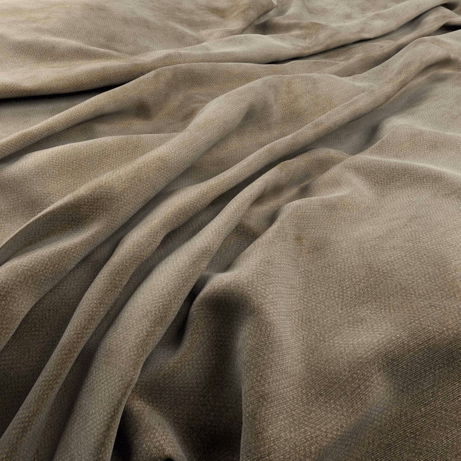 Close-up of warm taupe woven fabric draped in softly shaded folds