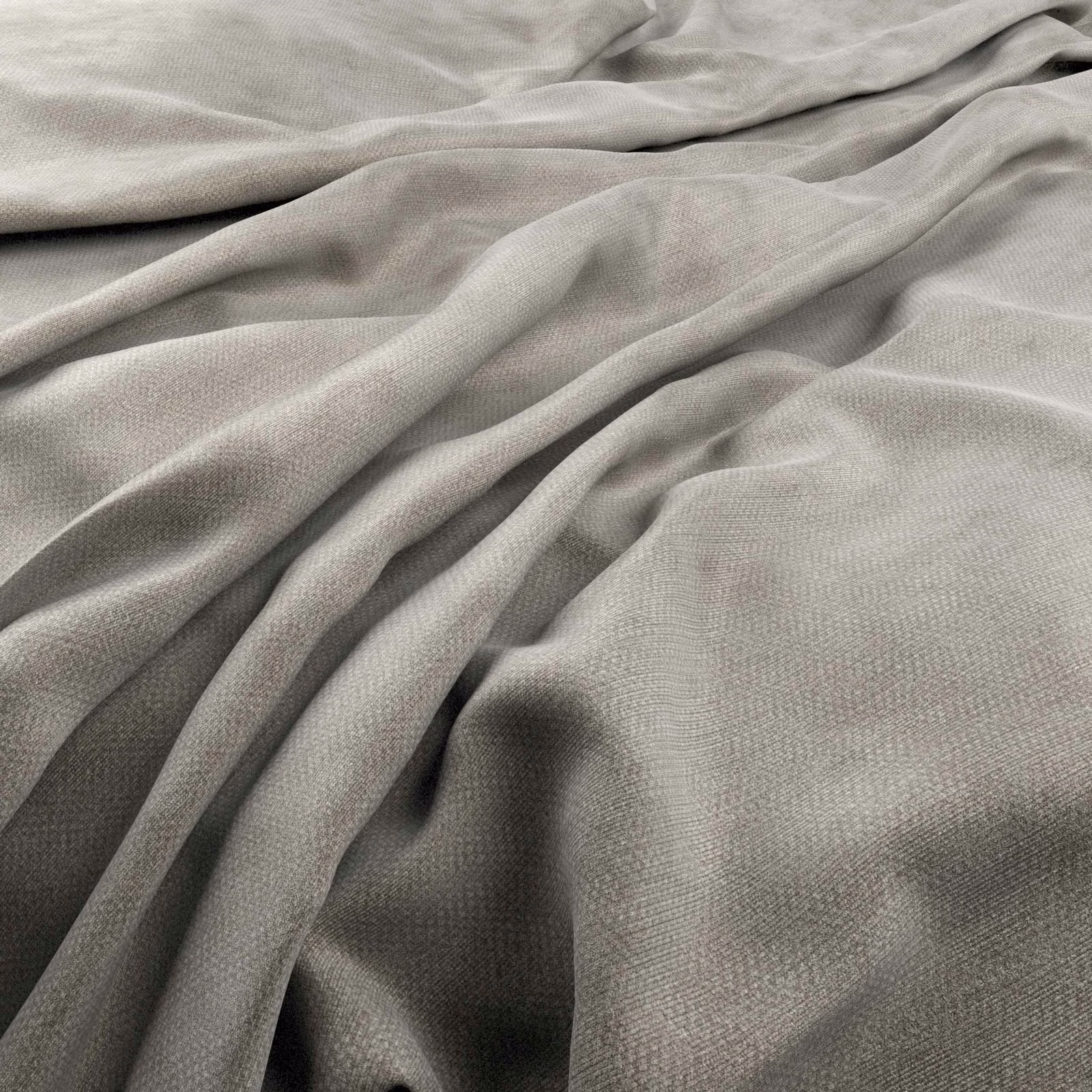 Fluid greige-grey textile with fine weave, soft folds and subtle tonal marbling