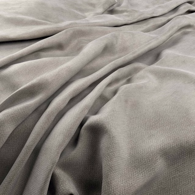 Fluid greige-grey textile with fine weave, soft folds and subtle tonal marbling