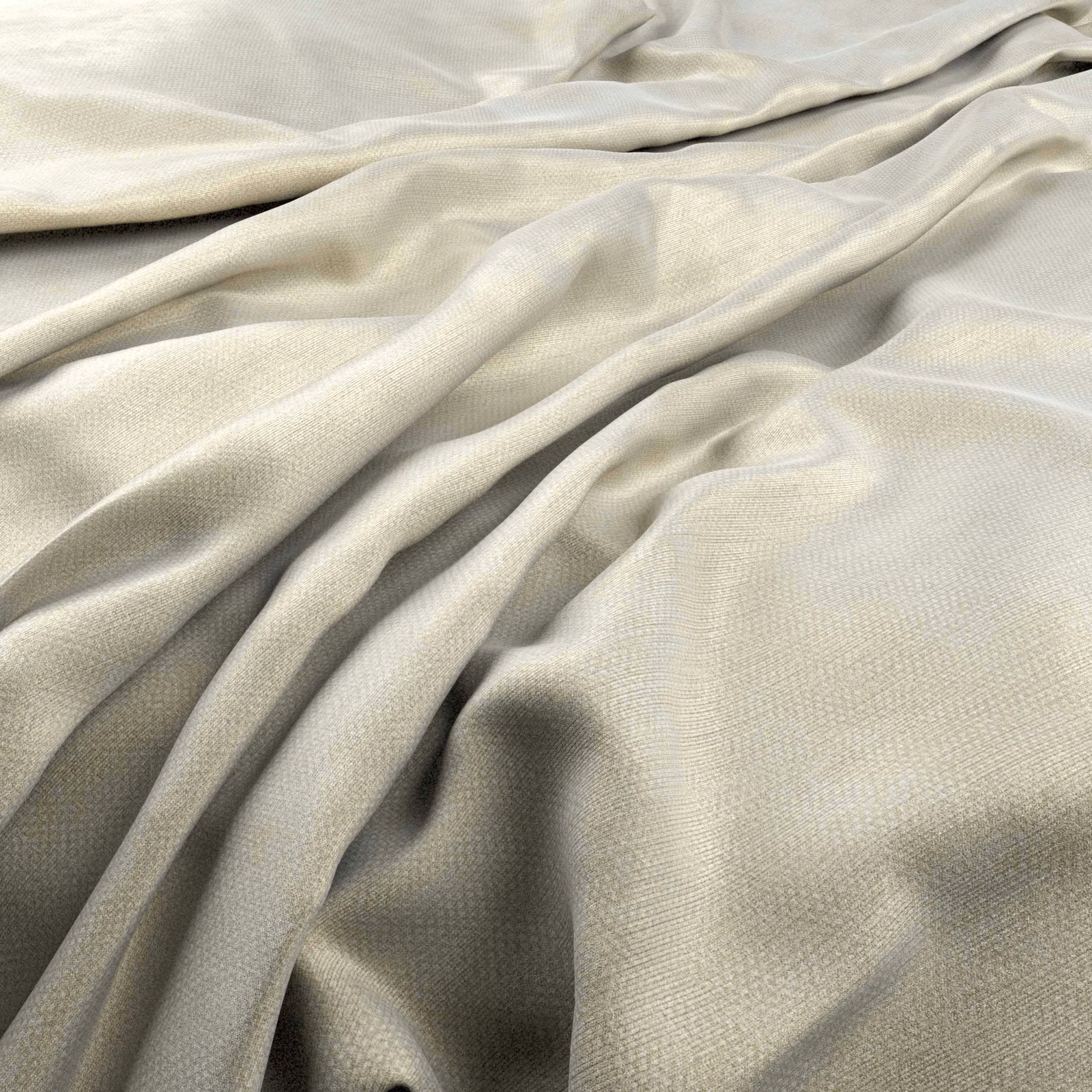 Pale warm-nougat woven fabric gathered into soft, fluid folds