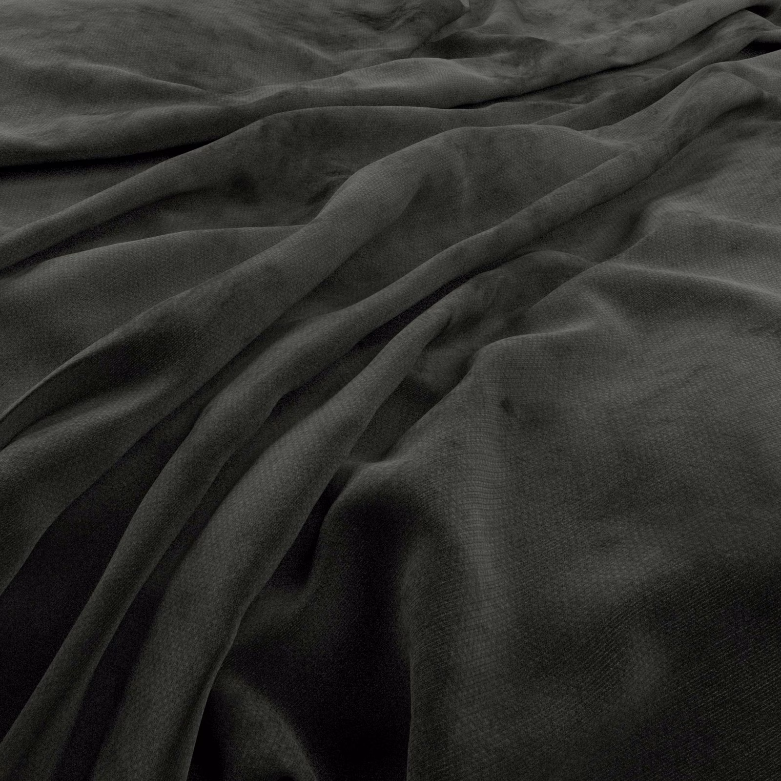 Near-black Onyx fabric with fine texture gathered into softly lustrous folds