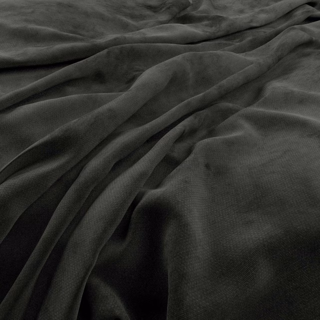 Near-black Onyx fabric with fine texture gathered into softly lustrous folds