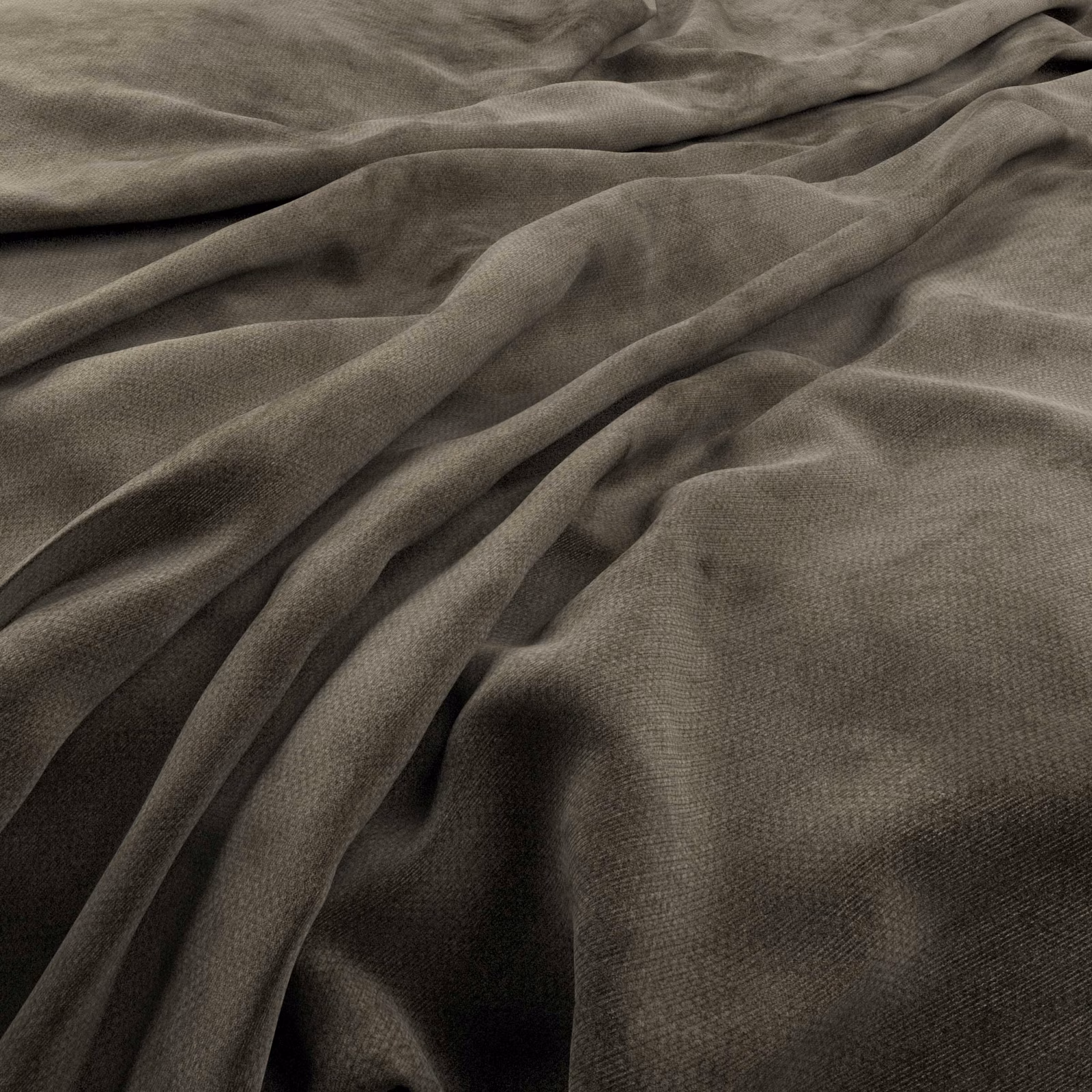 Shale taupe fabric with fine pebbled weave falling into soft fluid folds
