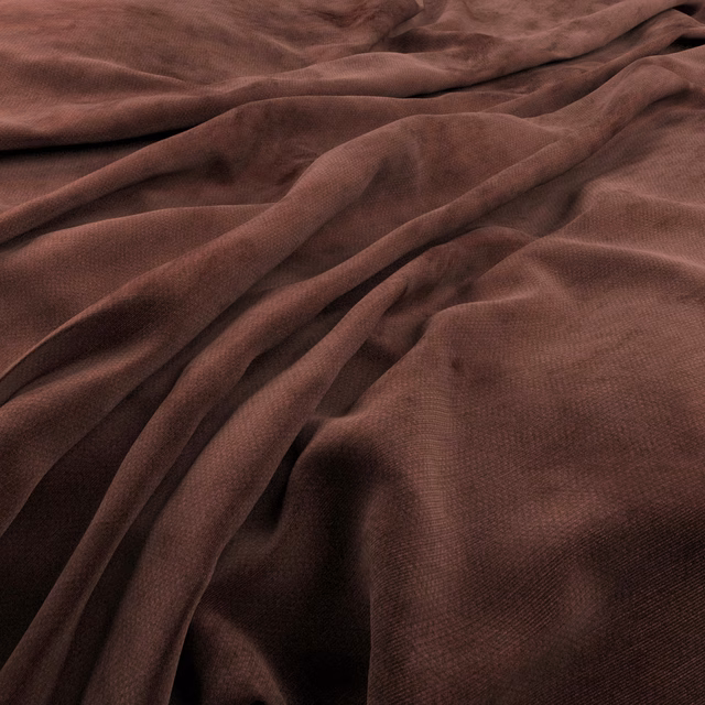 Deep russet-brown fabric with fine ribbed texture gathered into soft folds