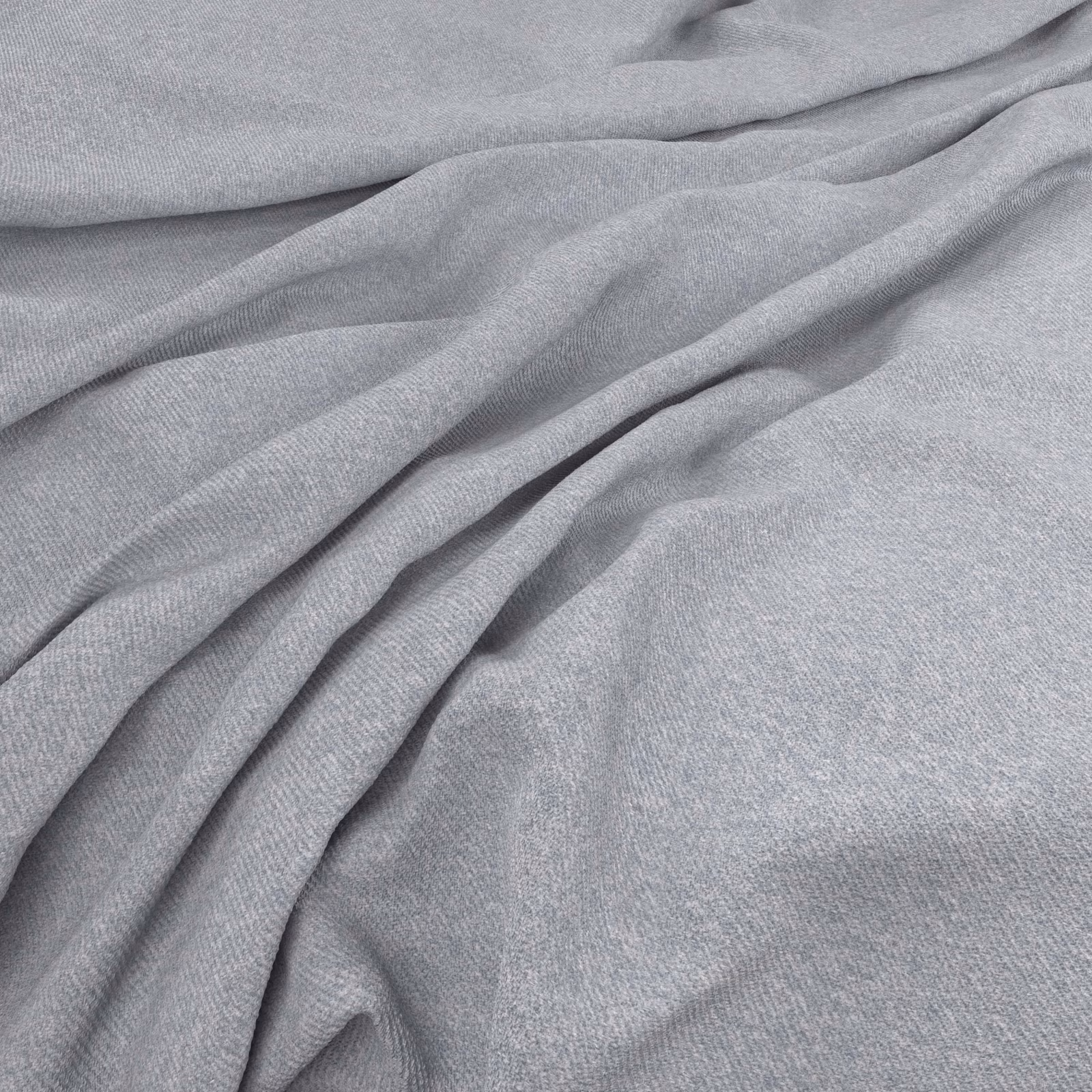 Pale cool-grey woven fabric with fine texture arranged in soft, fluid folds