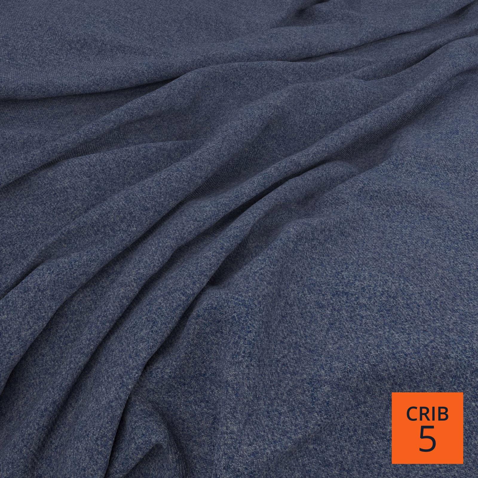 Deep slate-blue fabric with a fine mottled weave falling in soft, fluid folds